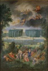 The Groves of Versailles. View of the pool of Neptune and walkway with the Judgement of Paris